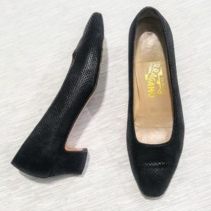 Ferragamo Black Suede Shimmer Heels size 7